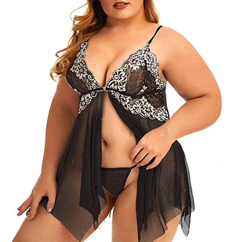 Plus Size Lace Set Chemise Nightgown