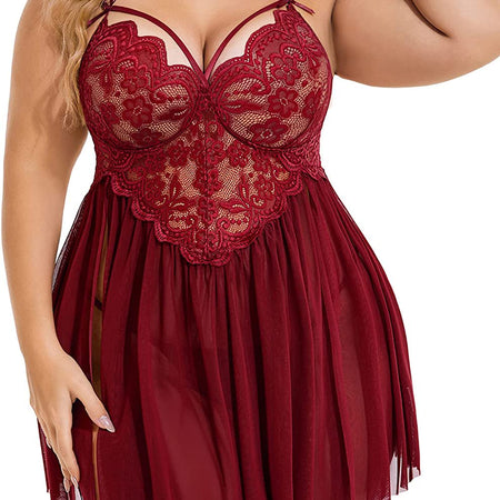 Plus Size Lace Set Chemise Nightgown