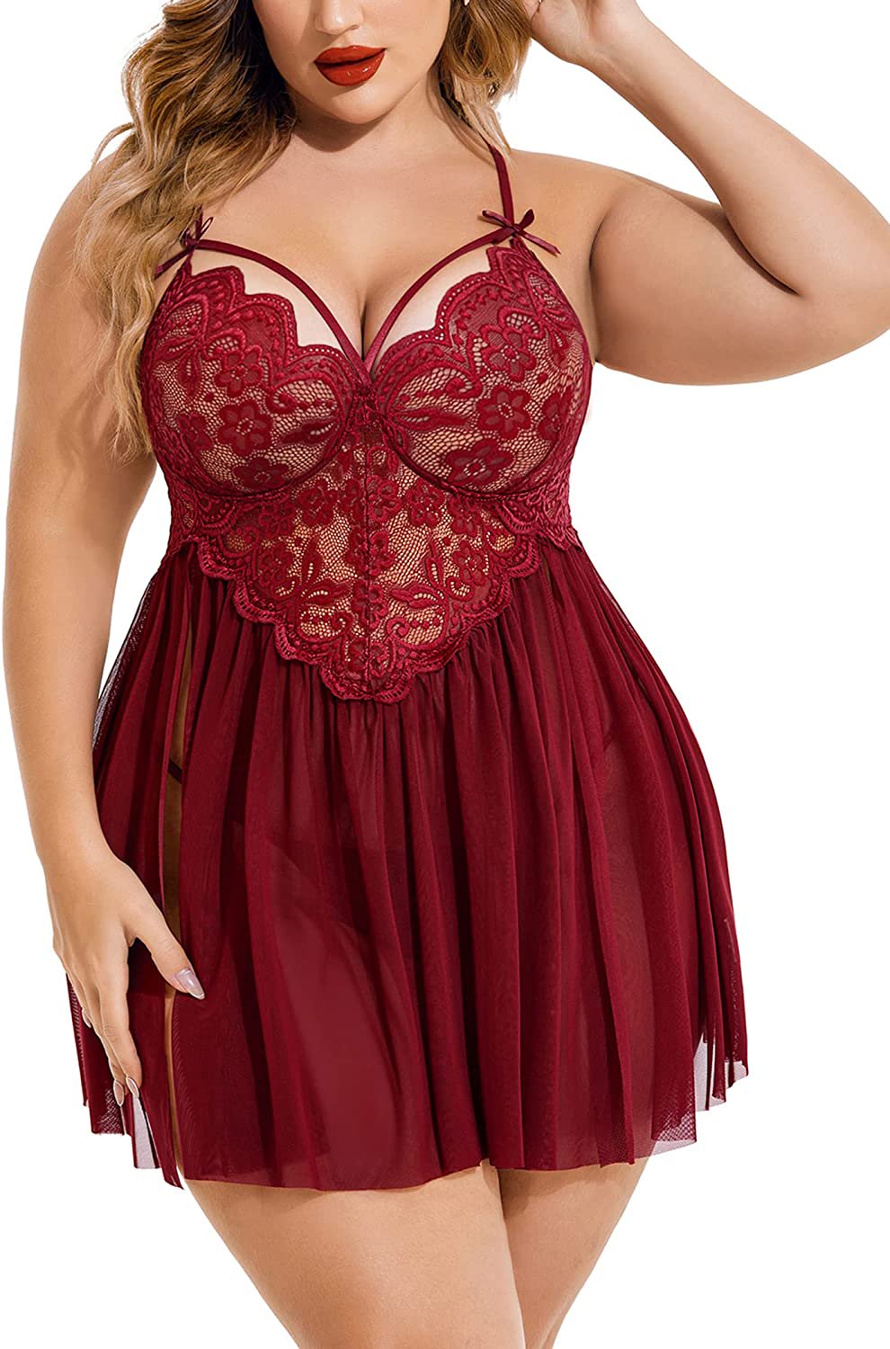 Plus Size Lace Set Chemise Nightgown