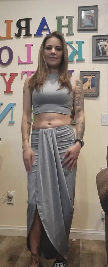 Two Piece Sleeveless Crop Top Summer Skirt
