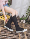 New Spring Canvas High Top Long Boots Lace-Up Sneakers