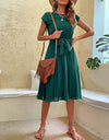 Elegant Casual O Neck Pleated Midi Sundress