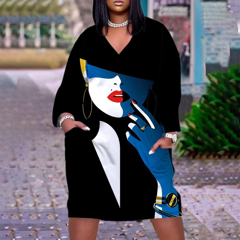 Cute Long Sleeve Printed pullover dress