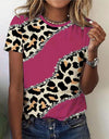 O Neck Leopard Print Short Sleeve Pullover T Shirt