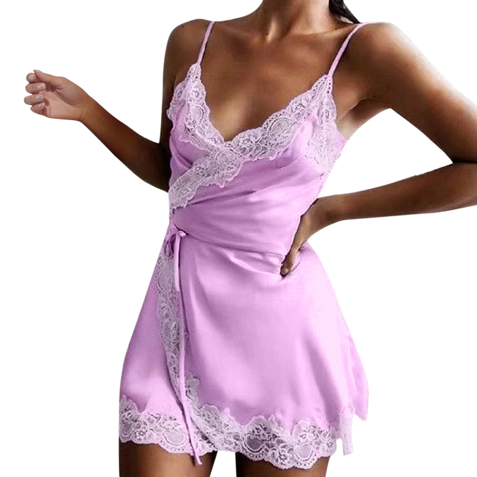 Silk Satin Lace Robe Nightdress