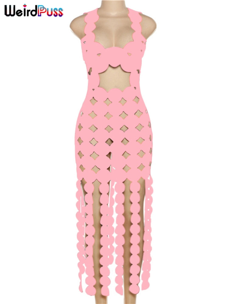 Sleeveless Hollow Coquette See Through Dress