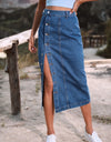 Women's Button A-line Side Split High Waist Denim Skirt