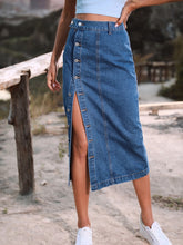 Load image into Gallery viewer, Women&#39;s Button A-line Side Split High Waist Denim Skirt
