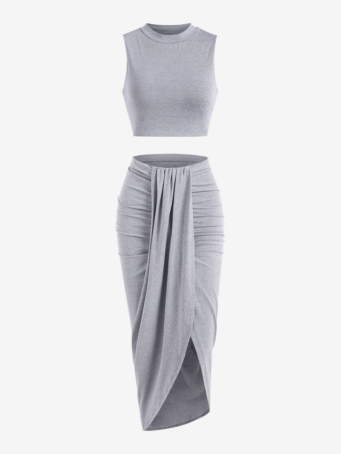 Two Piece Sleeveless Crop Top Summer Skirt