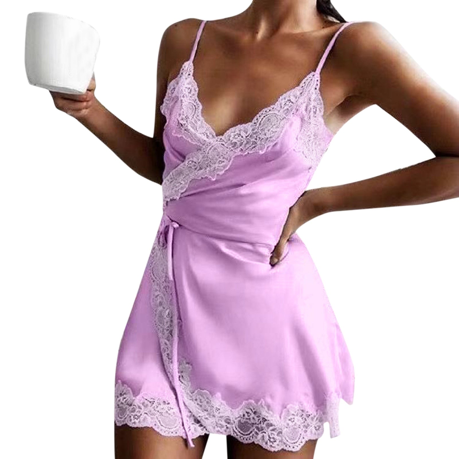Silk Satin Lace Robe Nightdress