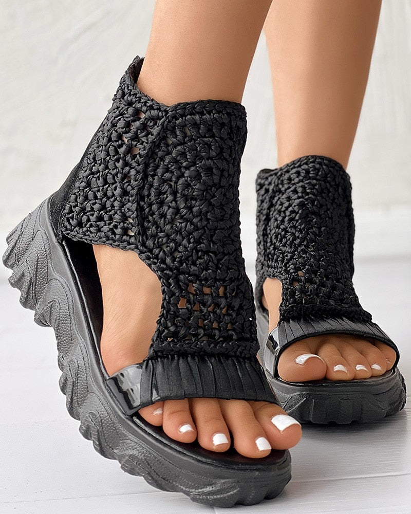 Knitted Braided Geometric Wedge Sandals