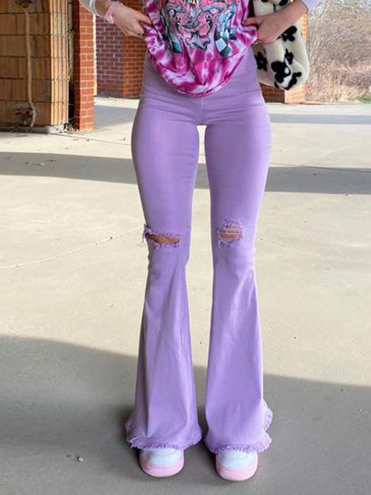 high Waist Butt-lifting Ripped Flared Pants