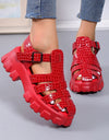 Band Cross-tied Platform Square Heel Shoes
