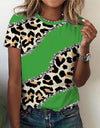 O Neck Leopard Print Short Sleeve Pullover T Shirt