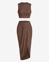 Two Piece Sleeveless Crop Top Summer Skirt