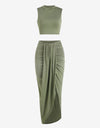 Two Piece Sleeveless Crop Top Summer Skirt