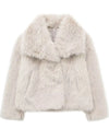Faux Fur Coat Long Sleeve Front Snap-button Thick Coat