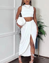 Two Piece Sleeveless Crop Top Summer Skirt