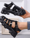 Band Cross-tied Platform Square Heel Shoes