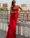 Elegant Deep V Neck Maxi Dress With Sexy Ruffles