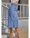 Women's Button A-line Side Split High Waist Denim Skirt