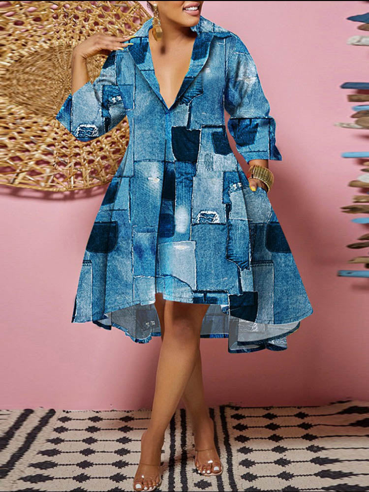 Fashion Print Loose Camouflage Irregular Dress
