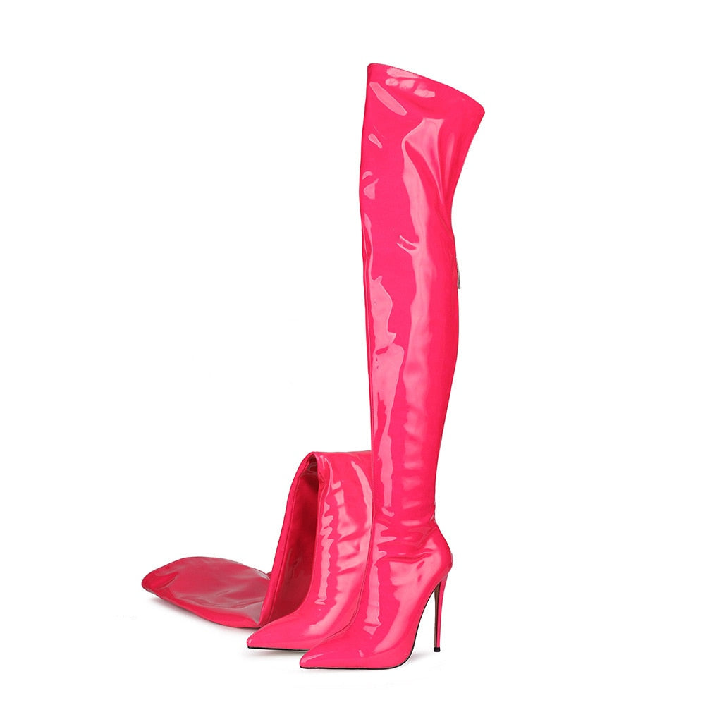Over Knee Patent Leather High heel Long Zipper Boots