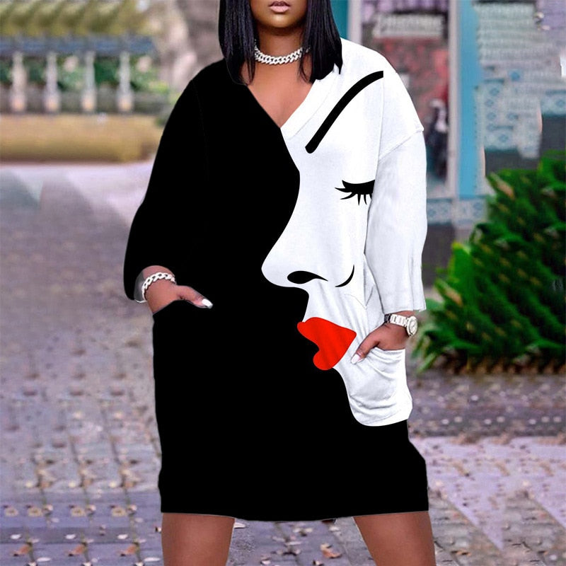 Cute Long Sleeve Printed pullover dress