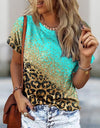 O Neck Leopard Print Short Sleeve Pullover T Shirt