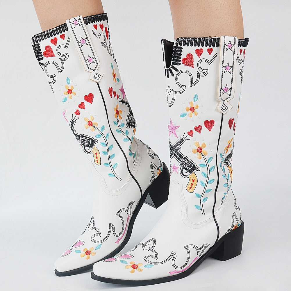 Mid Calf Western Cowgirl/cowboy Women Boots