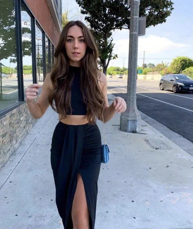 Two Piece Sleeveless Crop Top Summer Skirt