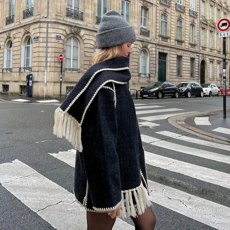 Single Breasted Elegant Women's Coat With Scarf