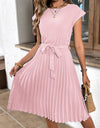 Elegant Casual O Neck Pleated Midi Sundress