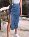 Women's Button A-line Side Split High Waist Denim Skirt