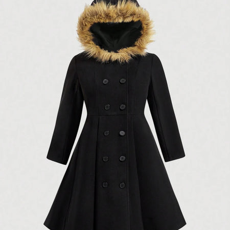 Plus Size Tweed Trench Hooded Coat