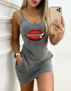 Sleeveless Letter Print Mini Dress With Pocket