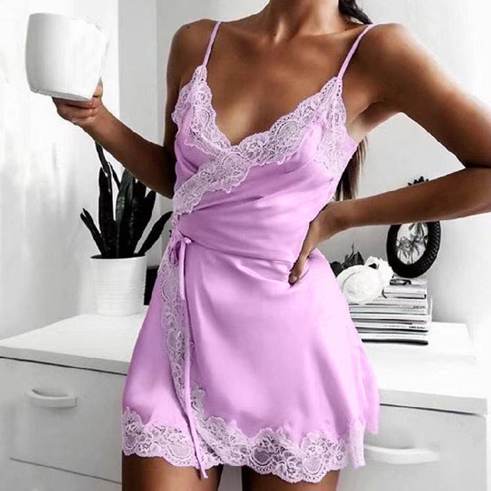 Silk Satin Lace Robe Nightdress