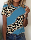 O Neck Leopard Print Short Sleeve Pullover T Shirt