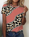 O Neck Leopard Print Short Sleeve Pullover T Shirt