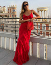 Elegant Deep V Neck Maxi Dress With Sexy Ruffles