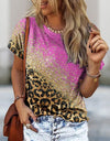 O Neck Leopard Print Short Sleeve Pullover T Shirt