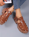 Band Cross-tied Platform Square Heel Shoes