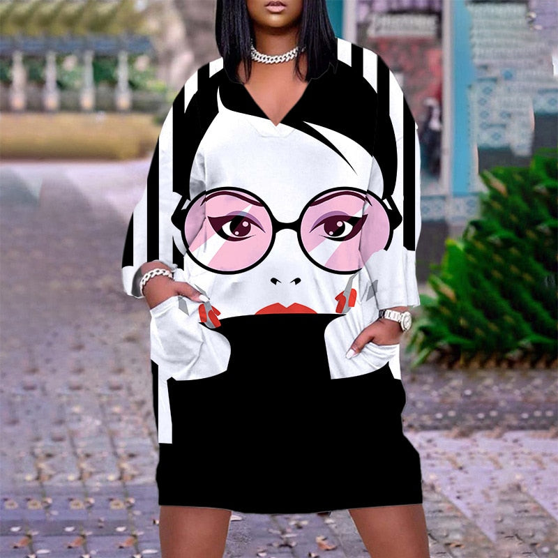 Cute Long Sleeve Printed pullover dress