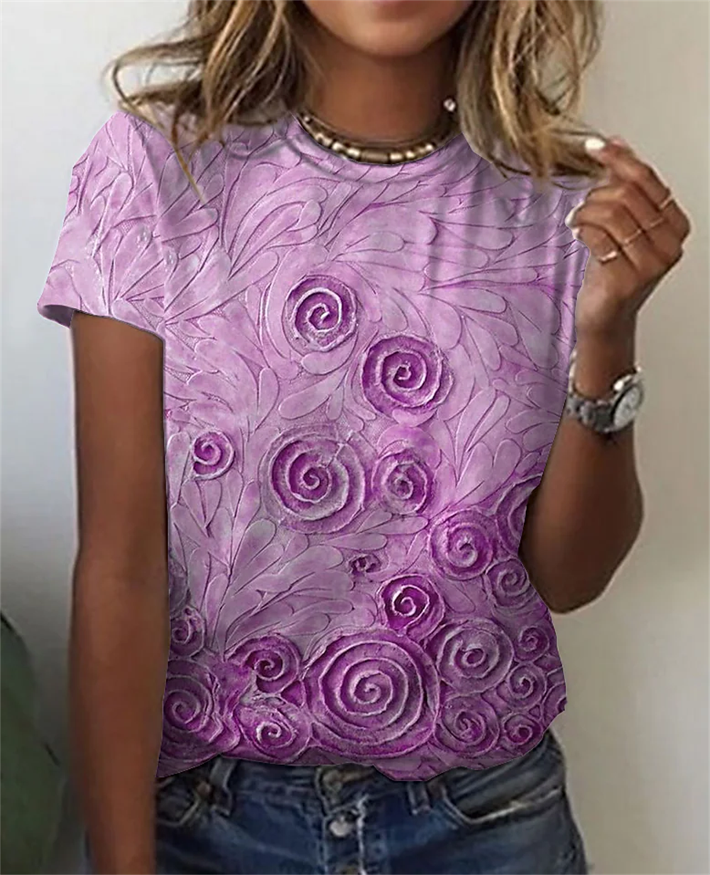 O Neck Leopard Print Short Sleeve Pullover T Shirt
