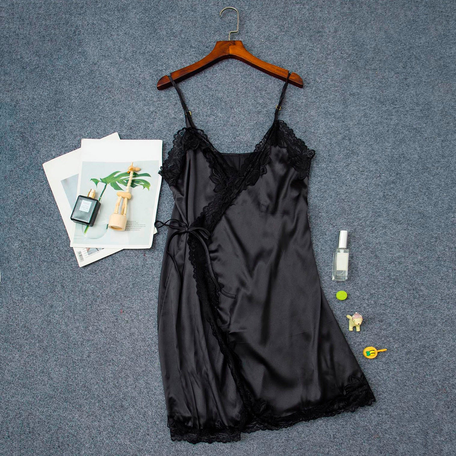 Silk Satin Lace Robe Nightdress