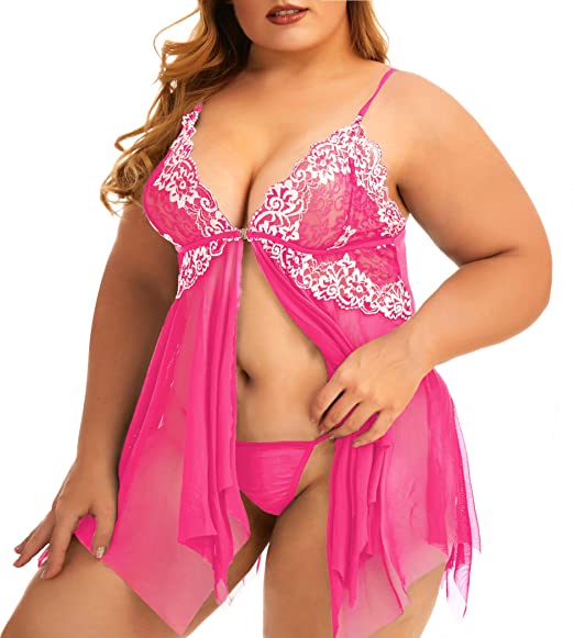Plus Size Lace Set Chemise Nightgown