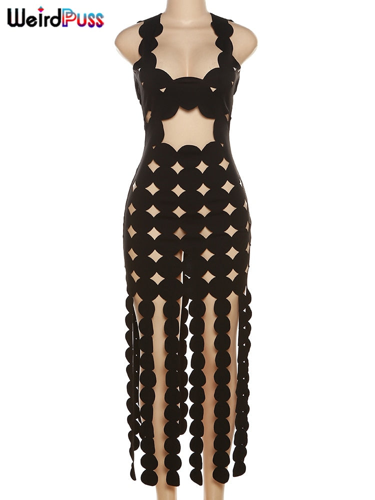 Sleeveless Hollow Coquette See Through Dress