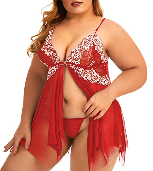 Plus Size Lace Set Chemise Nightgown