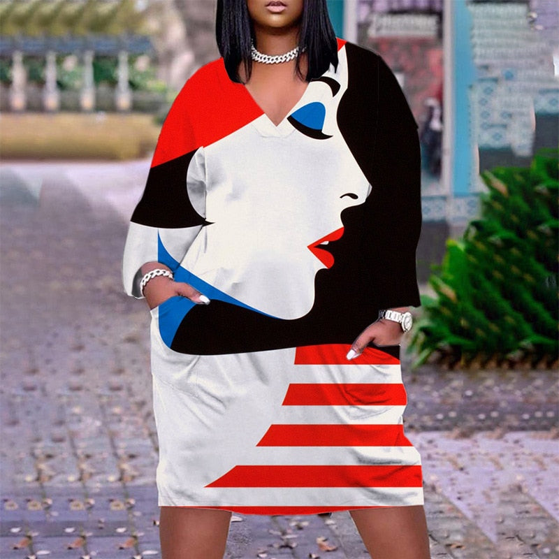 Cute Long Sleeve Printed pullover dress