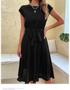 Elegant Casual O Neck Pleated Midi Sundress